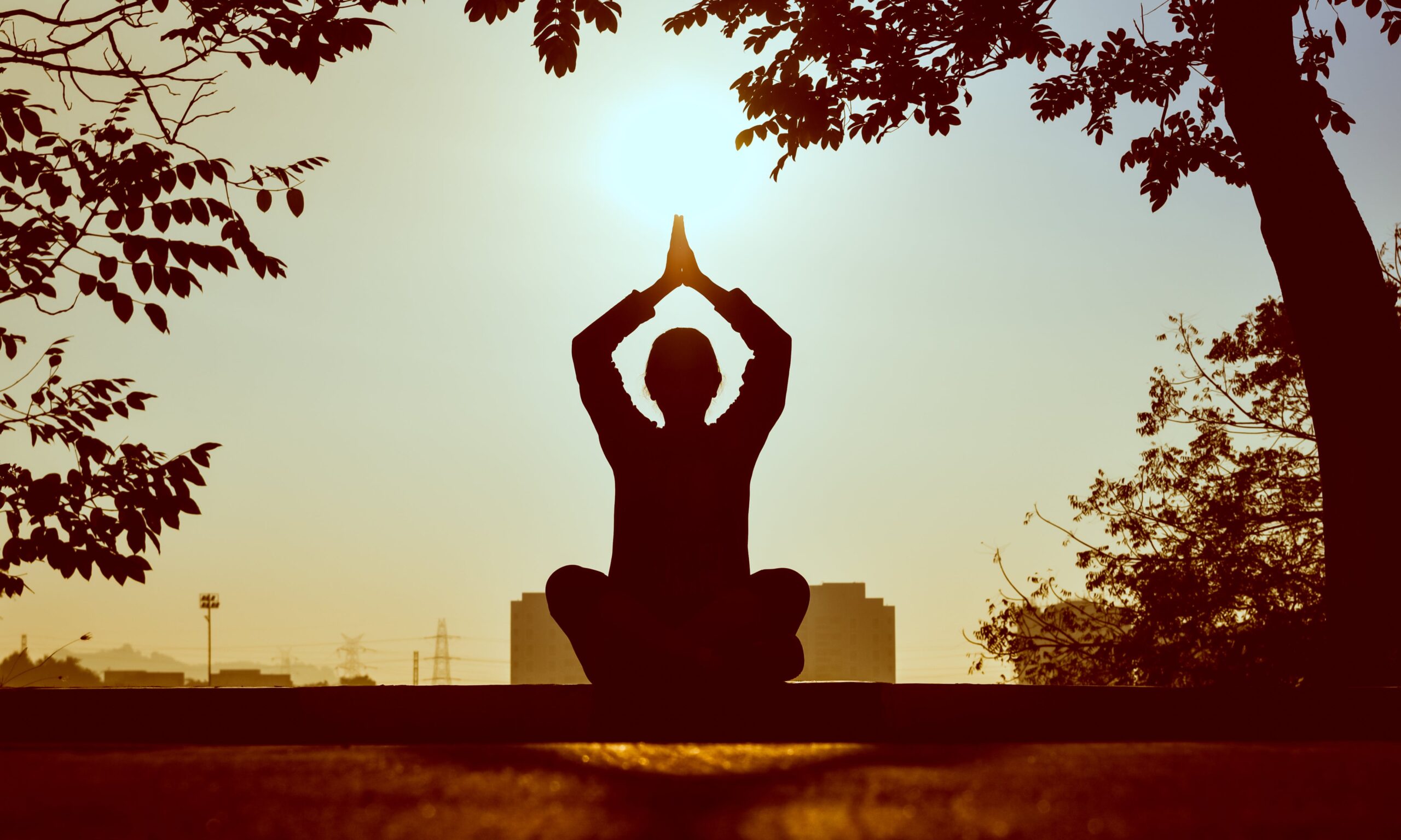 Silhouette of person meditating